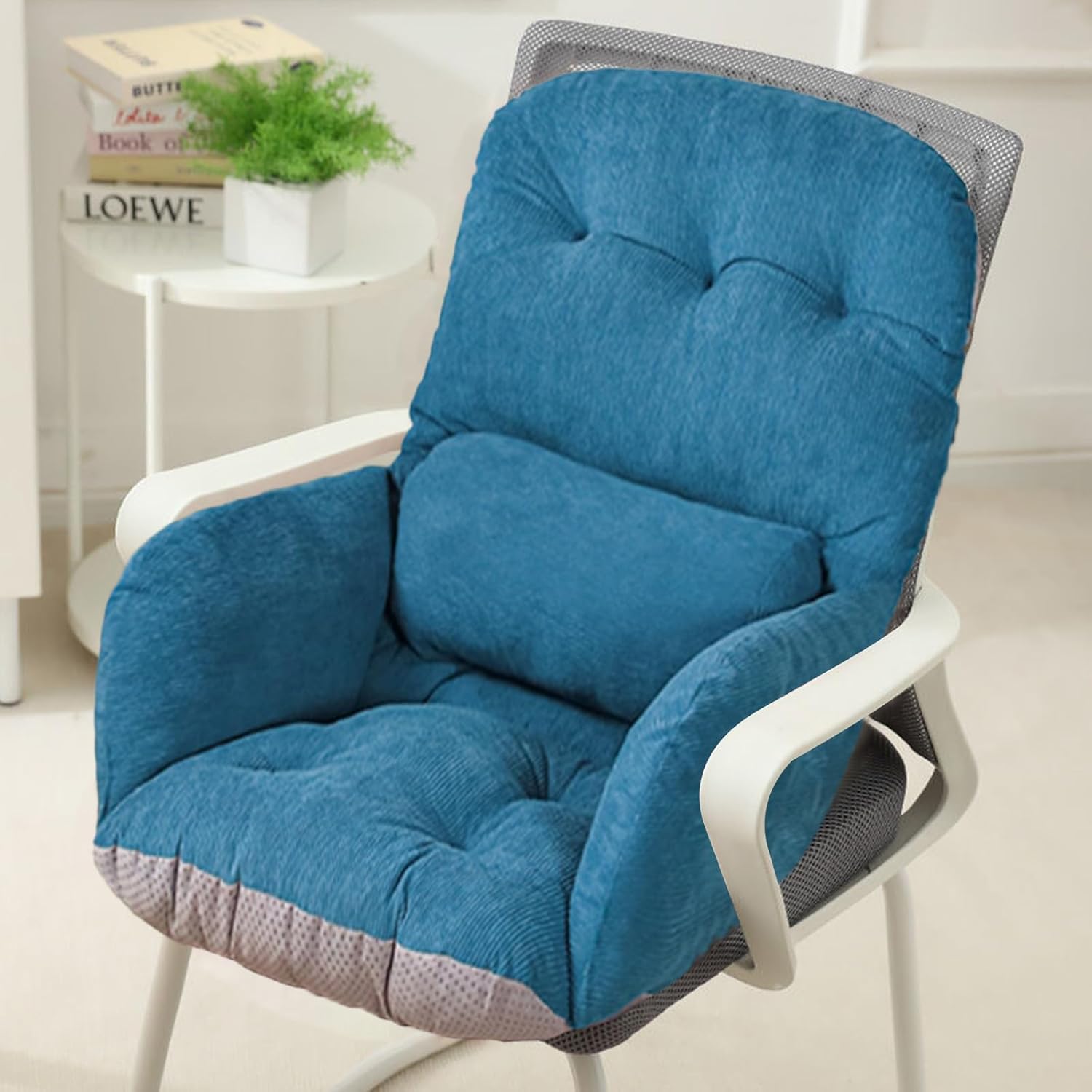 Office Chair Cushion with High Back Support,Non-Slip Desk Chair Pad with Lumbar Pillow,Soft Dorm Seat Cushion for Office,Car,Dining Room,Rocking Chairs (Blue)