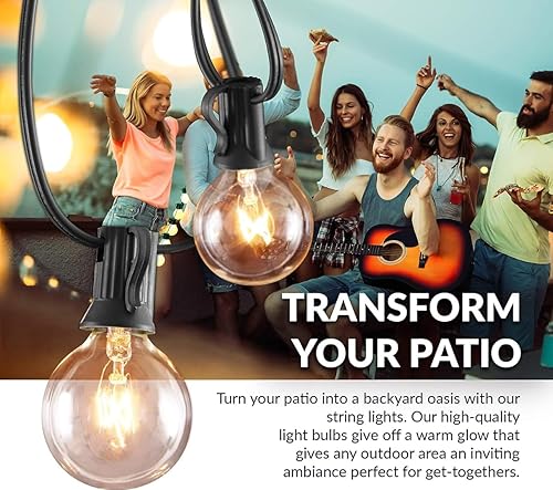 Miniatura 3 de Tira de luces de 50 pies y 50 enchufes para interiores y exteriores con 55 bombillas incandescentes G40 (5 bombillas gratis incluidas), grandes