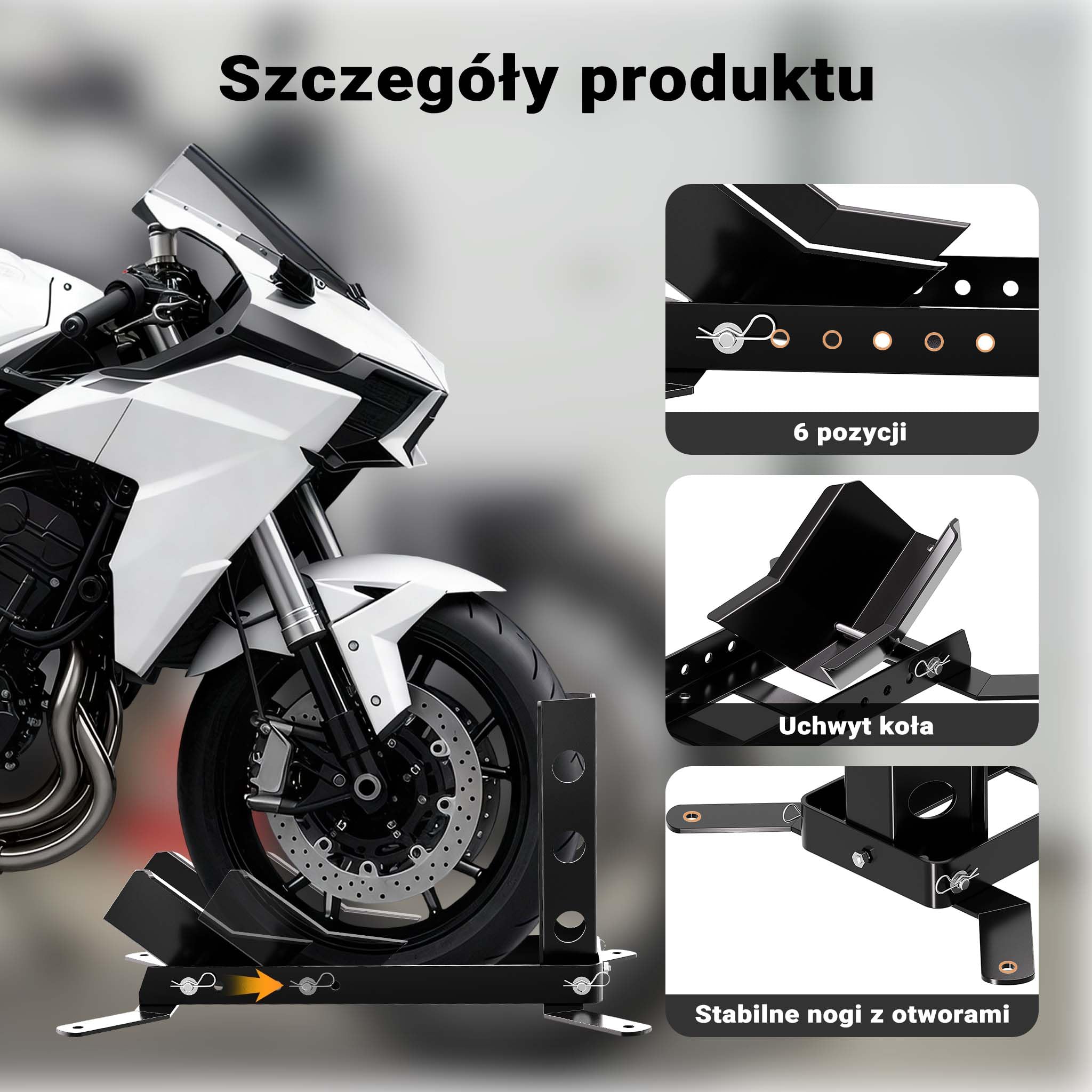 Wiltec Stojak na motocykl do przedniego lub tylnego koła 14-17" czarny do maks. 450 kg, stojak do serwisu motocyklu z otworami mocującymi