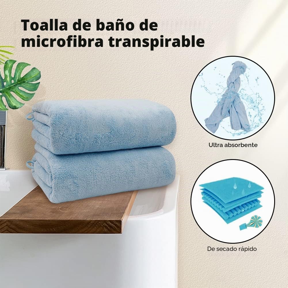 Orighty Juego de Toallas de Baño, 4 Piezas (68 x 137 cm) Soft Touch, Toallas de Baño de Microfibra Altamente Absorbentes, Toallas de Baño de Microfibra para Deportes, Yoga, SPA, Fitness - Azul | Toallas de microfibra altamente absorbentes y de secado rápi
