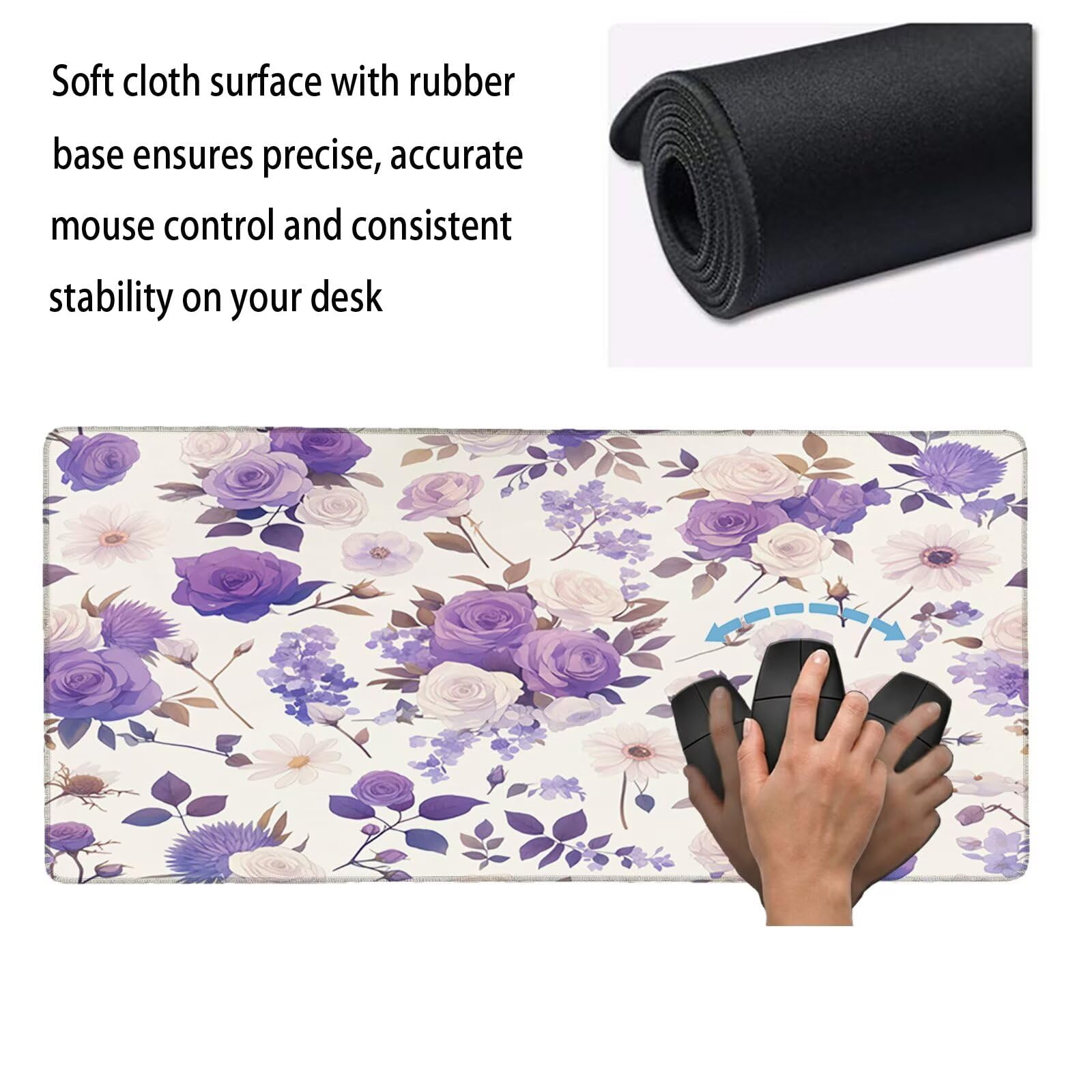 Sottomano Scrivania Grande 1200 x 600 x 3 mm Viola Tappetino Tastiera Computer con Base Antiscivolo e Bordi Cuciti, Protezione Impermeabile, per Lavoro, Casa e PC Gamer, Regali Uomini (Rose) L-x8904