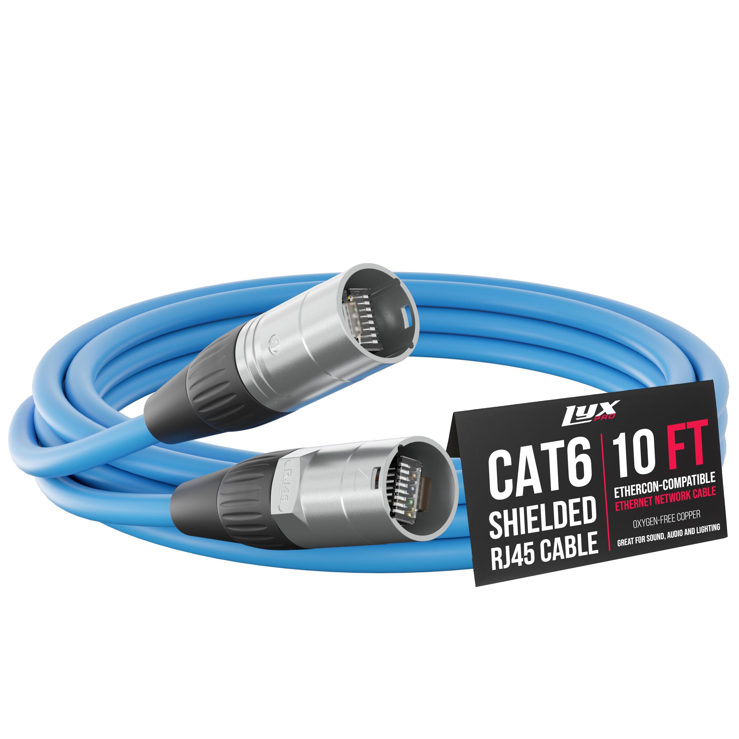 LyxPro 10 Feet Shielded CAT6 Ethercon Cable - Professional Audio & Lighting RJ45 Cable, Studio-Grade Sound Transmission, Extreme Durability - Blue
