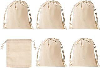 PATIKIL 5"x4" Coin Sacks Bag, 6 Pack Bank Coin Deposit Change Transit Bags Canvas Money Bag with Drawstring Gift Bag Style 2, Beige