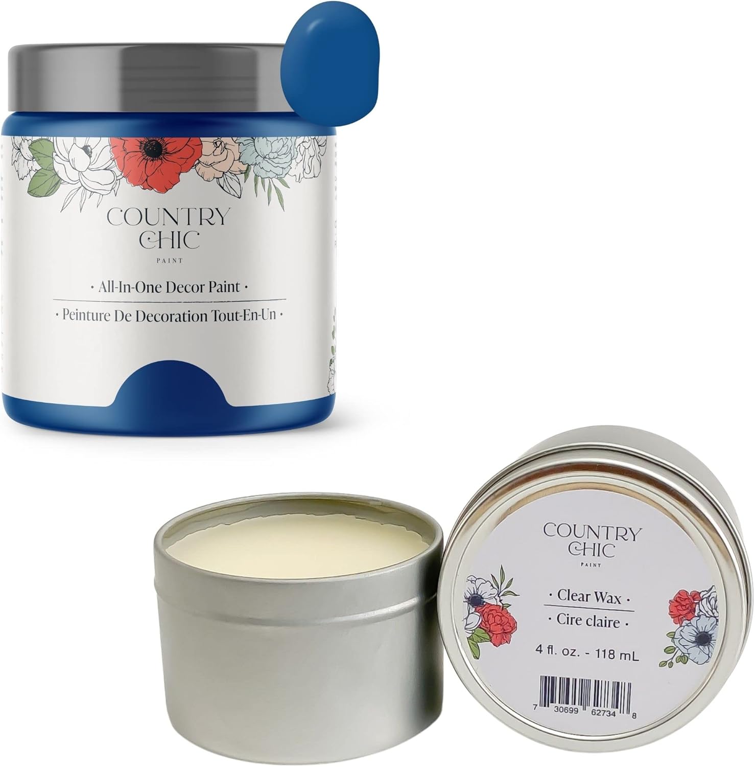 Chalk Style Paint + Furniture Wax Bundle - for Furniture, Home Decor, Crafts (Color: Bling Bling [4 oz] - Royal Blue)