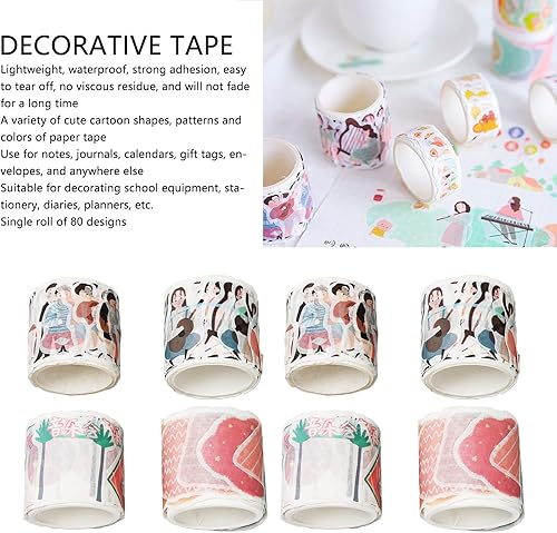 Miniatura 3 de Juego de cintas Washi, 8 rollos de cintas Washi de 1.378 in de ancho, cinta decorativa impresa para conciertos, múltiples formas irregulares,