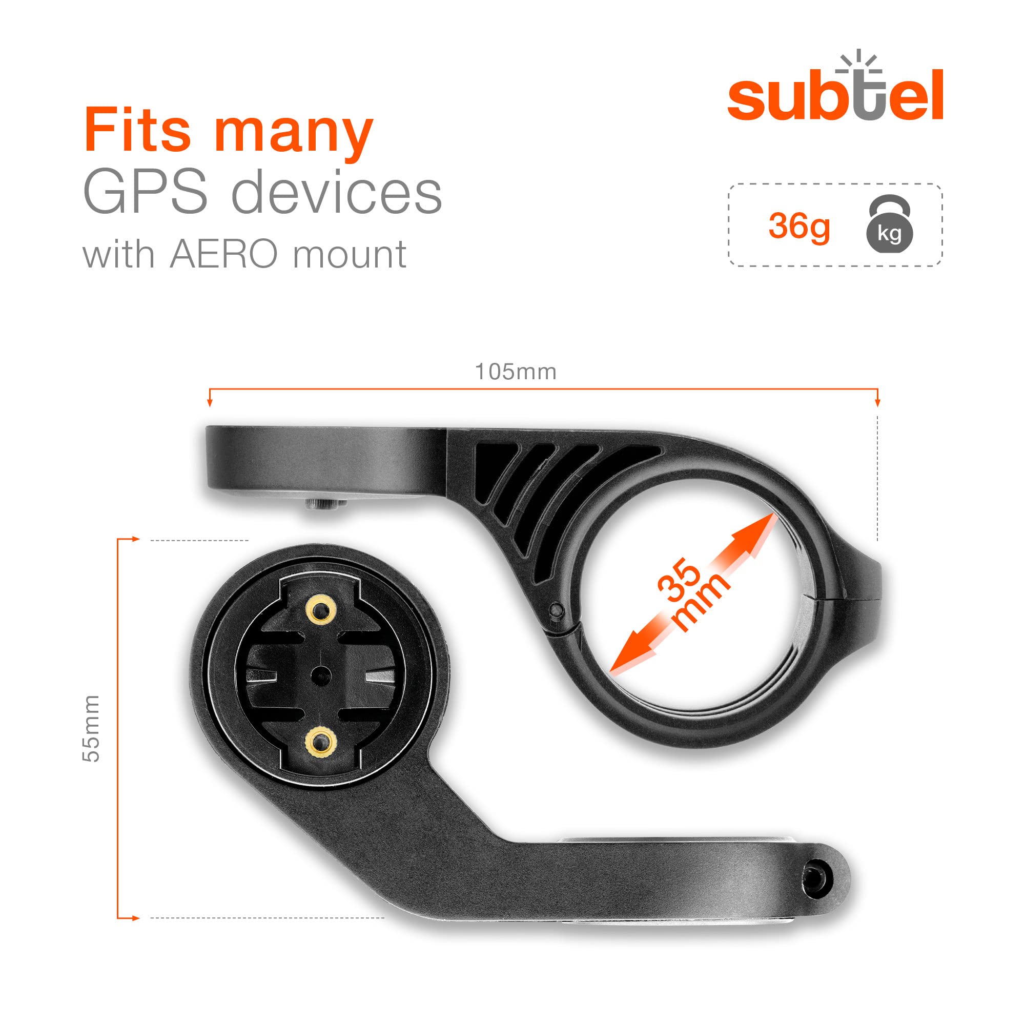subtel® Uchwyt na kierownicę kompatybilny z Garmin Edge 1040, 1030, 1000, 830, 820, 800, 530, 520, 500, regulowany GPS z przodu uchwyt na kierownicę, uchwyt montażowy 25 mm, 32 mm, 35 mm, czarny