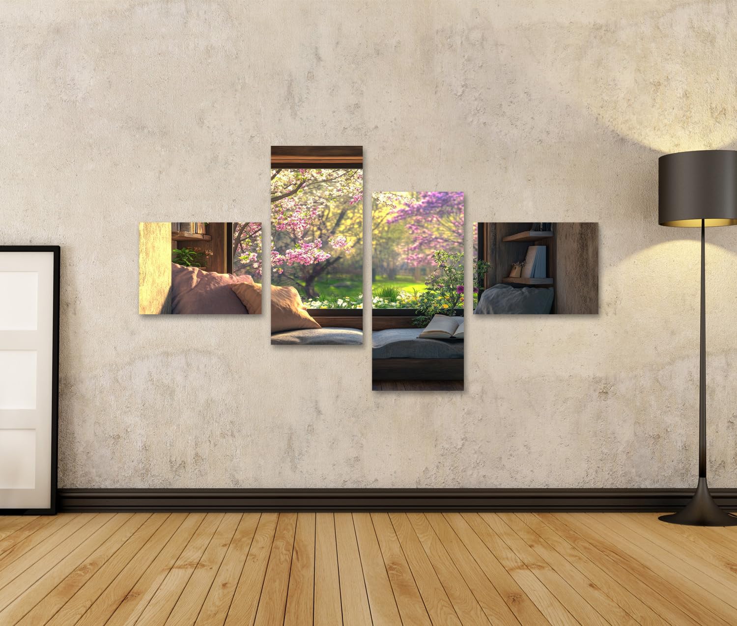 islandburner Prime Bild auf Leinwand Gemütliche Fensternische mit Frühlingsblick für Wohnzimmer Wohnungsdekorateure Möbelgeschäft Bilder Wandbilder Poster