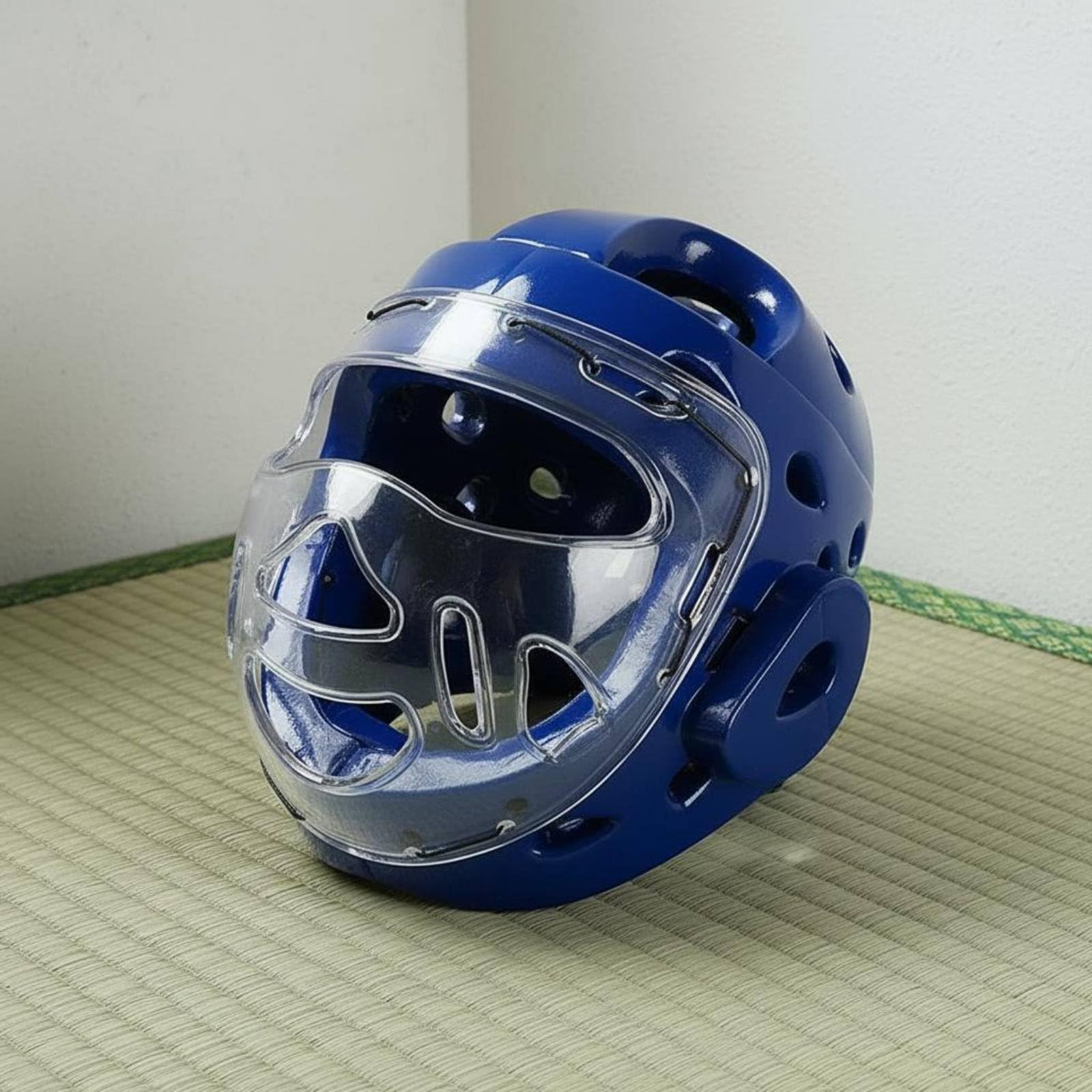 Gralara Casco Taekwondo con Maschera Integrale Paravisiera Trasparente Imbottitura Antiurto Mentoniera Elastica Stabilità Sicura Adatto per Allenamento Sparring Arti Marziali