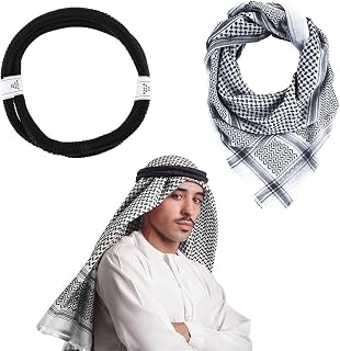 Men Arab Shemagh Muslim Keffiyeh Head Wrap Scarf Arabic Tactical Desert Headwear with Aqel Rope