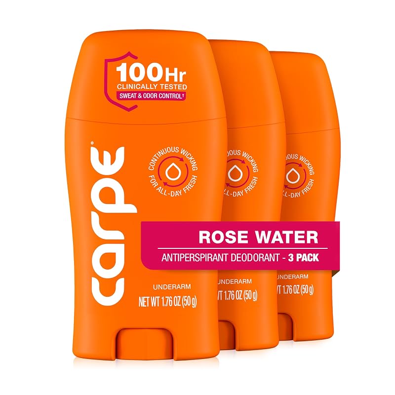 Desodorante antitranspirante Carpe Rose Water para mulheres, pacote com 3