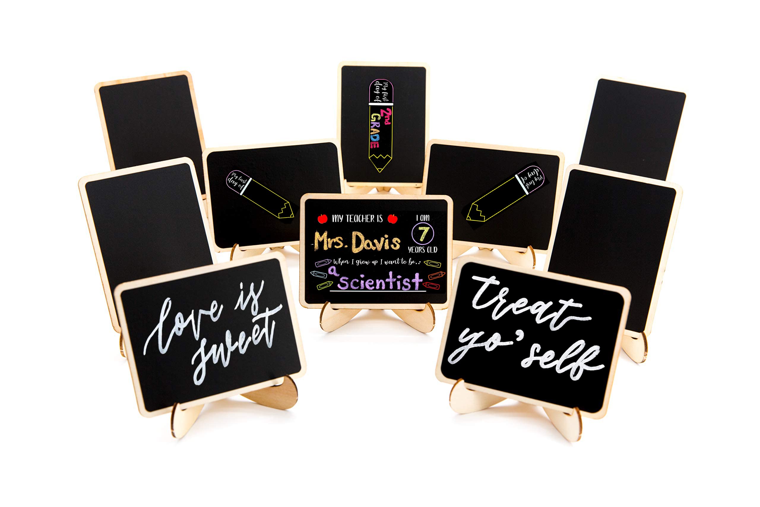 Mini Chalkboards Signs, Small Rectangle Chalkboards Blackboard, with Easel Stand, KASTWAVE Table Number Message Board Signs, for Weddings, Birthday, Message Board Signs Event Decorations(10 Pcs)