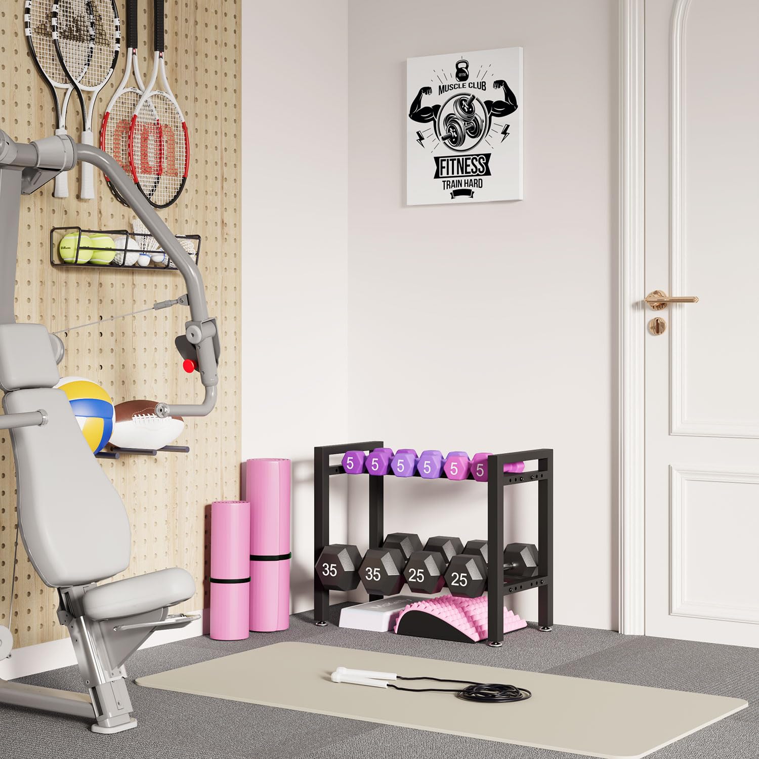 IBUYKE Hantelständer, Verstellbares Hantelgestell für Home Gym, Platzsparender Gewichtsständer 300LB|450LB Tragkraft, für Kettlebells,Hanteln,und Aufbewahrung Kleine Gym Equipment, nur Gestell