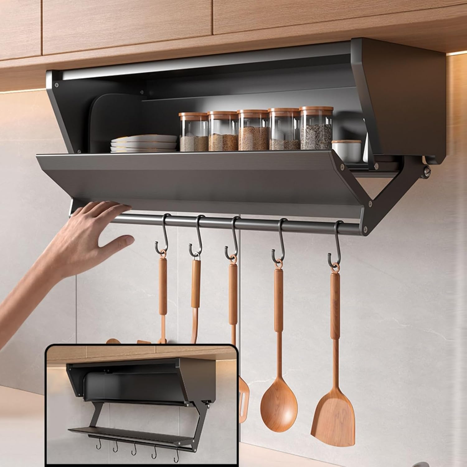 OLSKFUH Pull-Out Cabinet Organiser Pull-Down Spice Rack For Kitchen/Cabinet/Cupboard Suspended Racks For Cabinets And Under Walls,D8.5