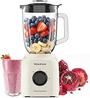 Taurus – Optima Vintage MAX Glass Blender, 1500 W, 21,500 rpm, 1.8 L Glass Jug, Stainless Steel Blades, Ice Pick, 2 Speeds…