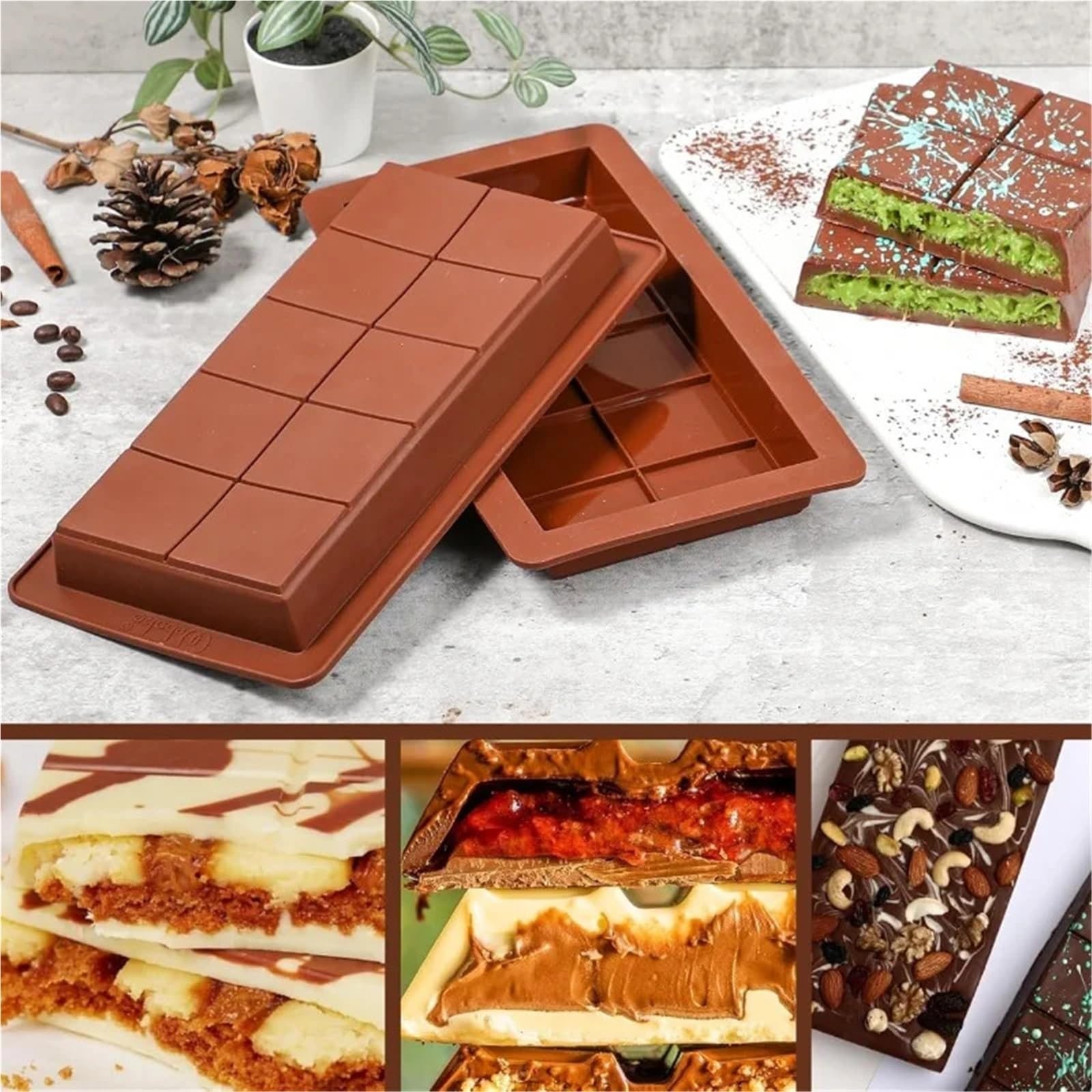 4 stampi for barrette di cioccolato in silicone, for cera fusa, rettangolari facili da staccare, for proteine ​​ed energia Per La Produzione Del Cioccolato