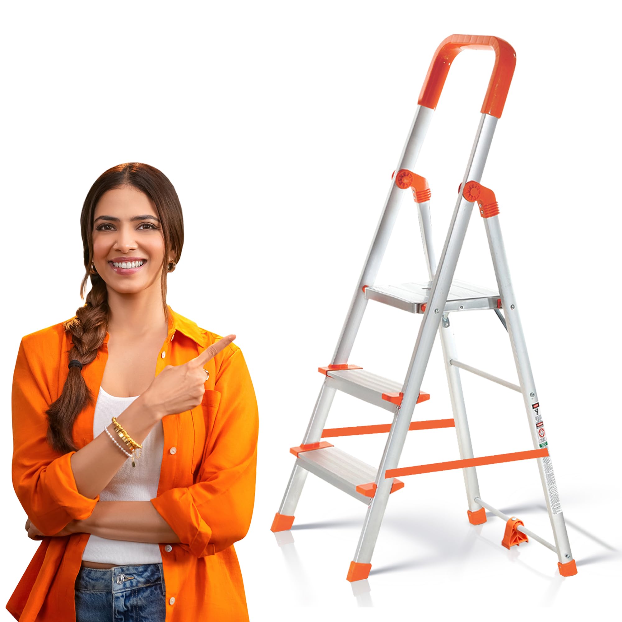 PROHOME Aluminium Ladder for Home 8 Steps Foldable with Railing & Anti-Skid Wide Steps | 8 Step Ladder for Home Use, Kitchen & Household | 270 Kg Capacity Folding Ladder | 5 Year Warranty (Orange) — Amazon image 24