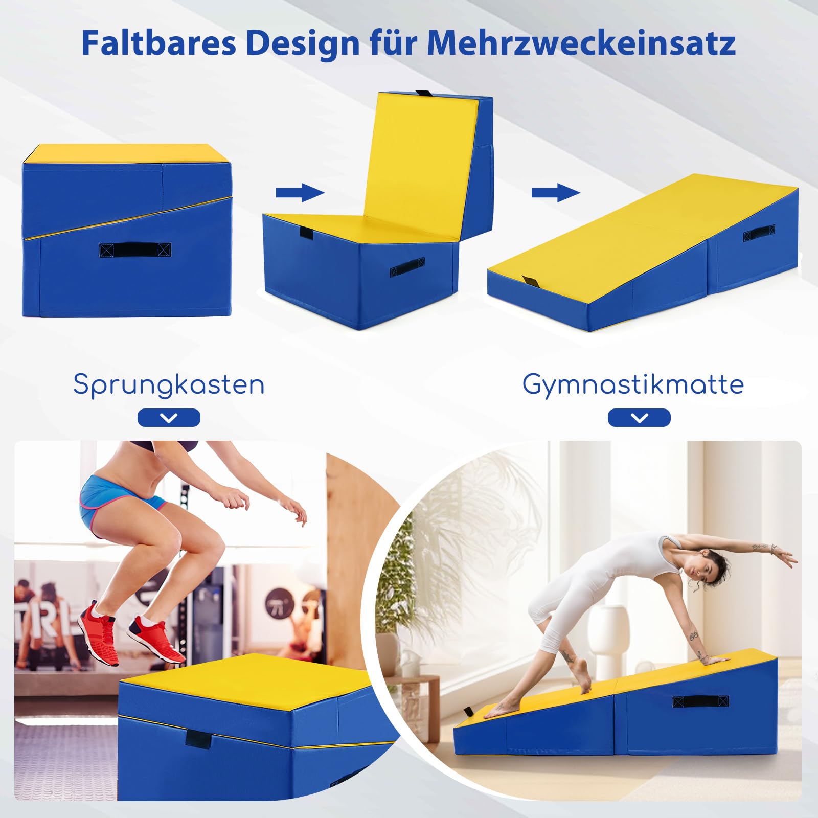 COSTWAY Schräge Gymnastikmatte, keilförmige Weichbodenmatte klappbar, 2 in 1 Turnmatte mit Tragegriff, Sportmatte Fitnessmatte Kinder für Zuhause, Gym