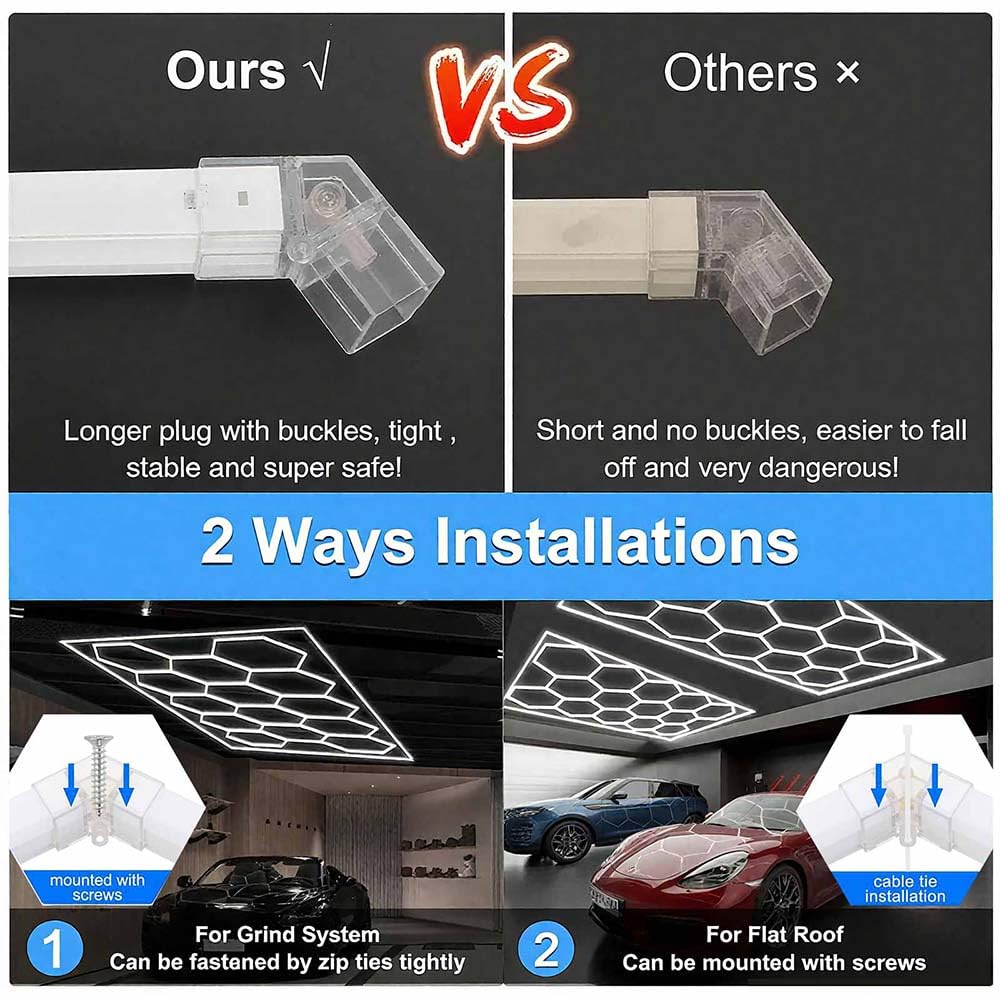14 luces LED hexagonales, 65 W, 6500 K, superbrillantes, color blanco puro, iluminación de taller para sótano, almacén, salón de belleza de automóviles, tienda de detalles de automóviles, hogar