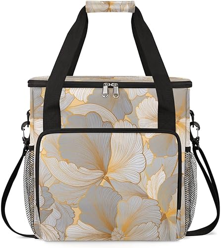 Bolsa de café de lujo con hojas doradas, bonita bolsa de transporte de viaje con hojas doradas, compatible con Keurig K-Mini o K-Mini Plus,