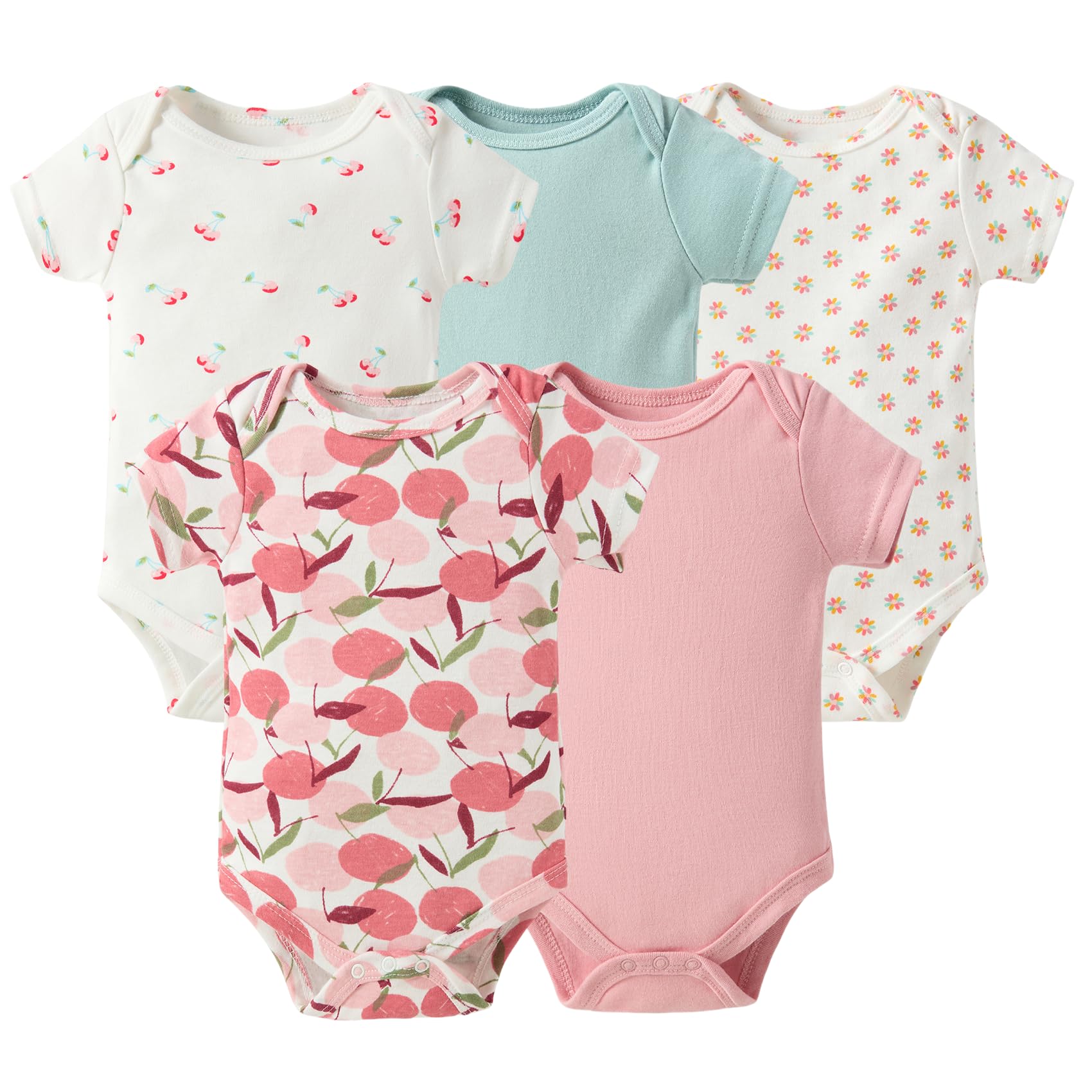 Baby Girls Cotton Short-Sleeve Bodysuit,5 Pack Baby Girls Clothes,0-9 Months Soft Newborn Bodysuit