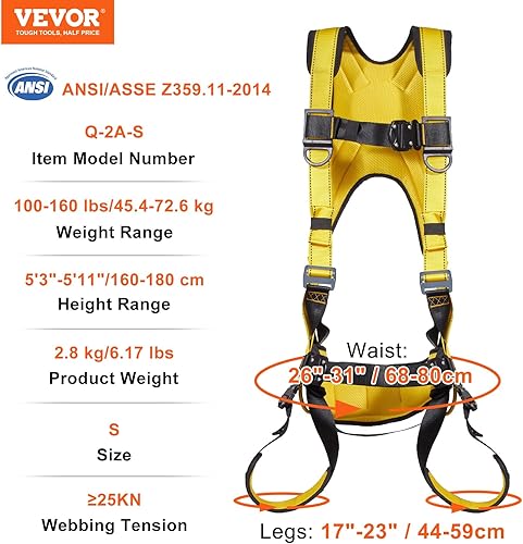 Miniatura 7 de VEVOR Arnés de seguridad, arnés de cuerpo completo, arnés de seguridad protección contra caídas con acolchado añadido, anillos laterales y anillos