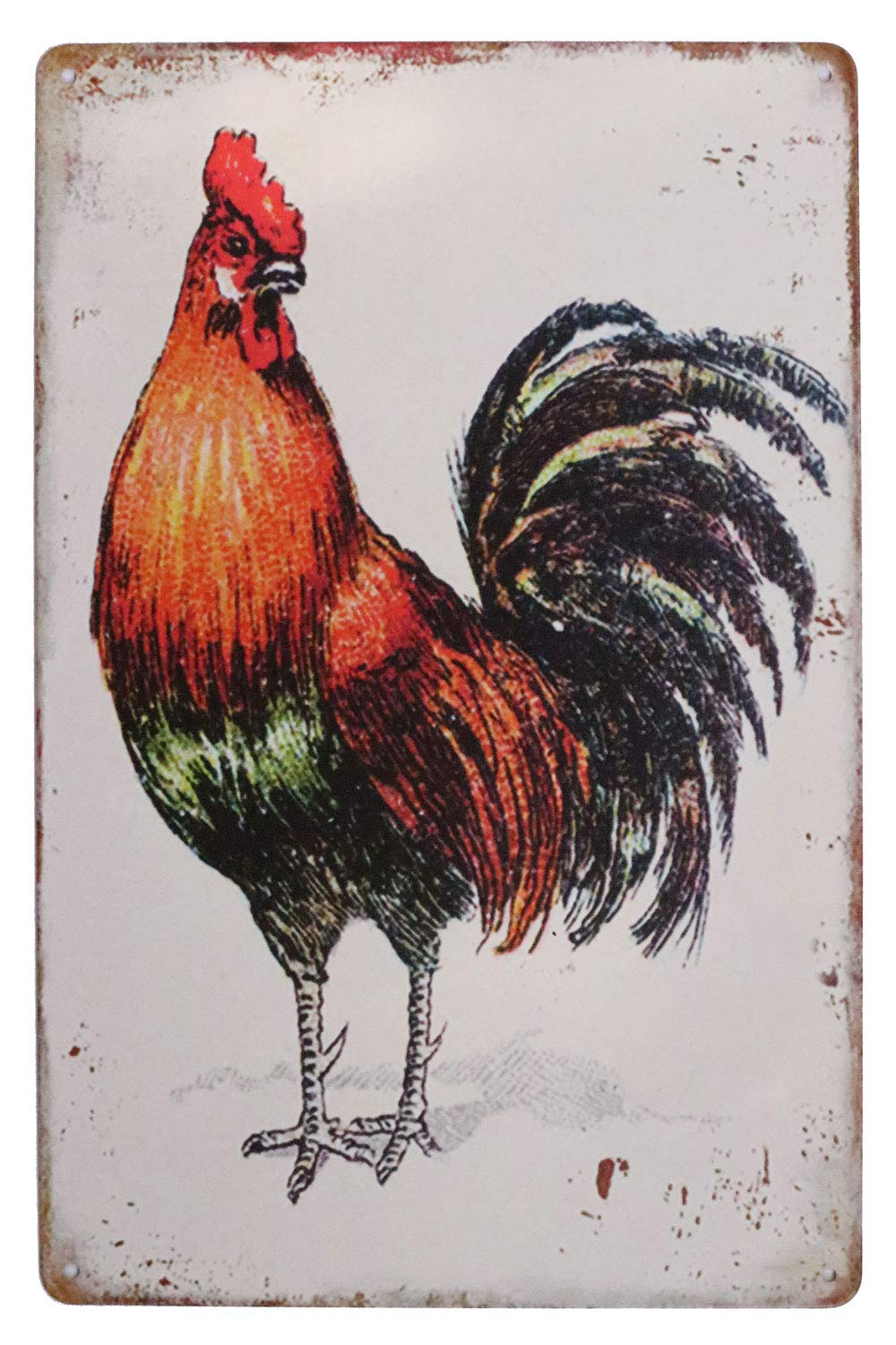 bowzwowz Funny Chickens Vintage Metal Tin Sign Rural Retro Rooster Plaque Farm Home Wall Decor (Red Rooster)