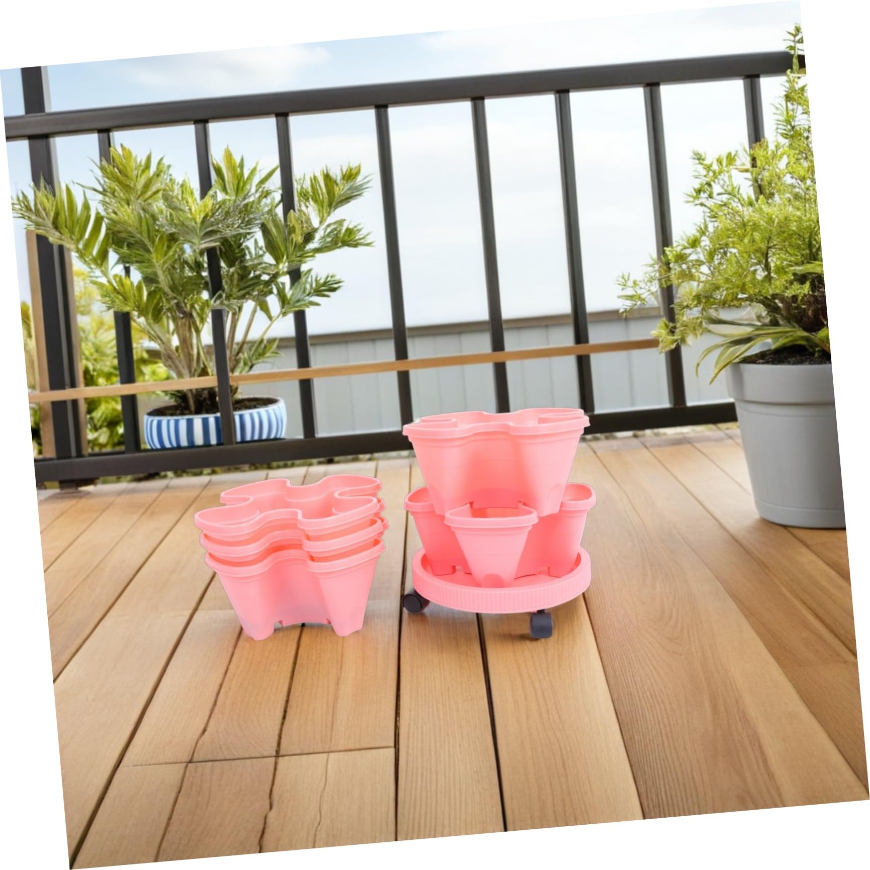 Alipis Jardinière Verticale à Fraises, Tour à Fraisiers en Plastique Abs Rose, Multi-Niveaux Empilable, 28,7 Pouces, pour Balcon et Jardin, Légumes et Herbes, Montage Simple, Mobilité