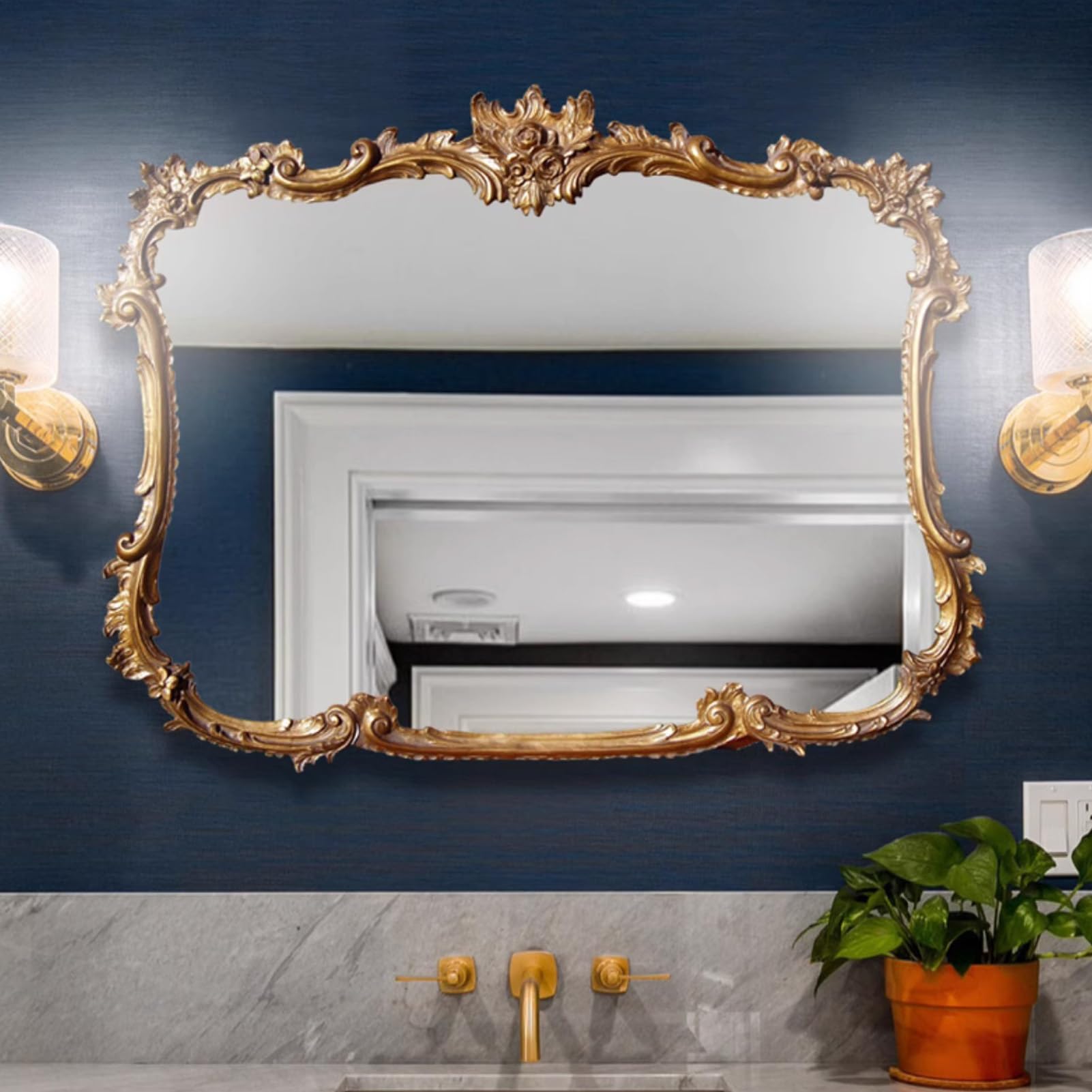 Vintage Gold Mirror, French Baroque Antique Decor for Wall Decor