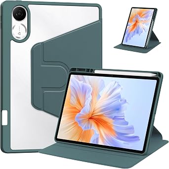360 Rotatable PU Leather Flip Case for Honor Pad V9 11.5 inch 2025 Release, Clear Back Cover with Pencil Holder, Kickstand,Slim Lightweight Shockproof Protective Cover Green