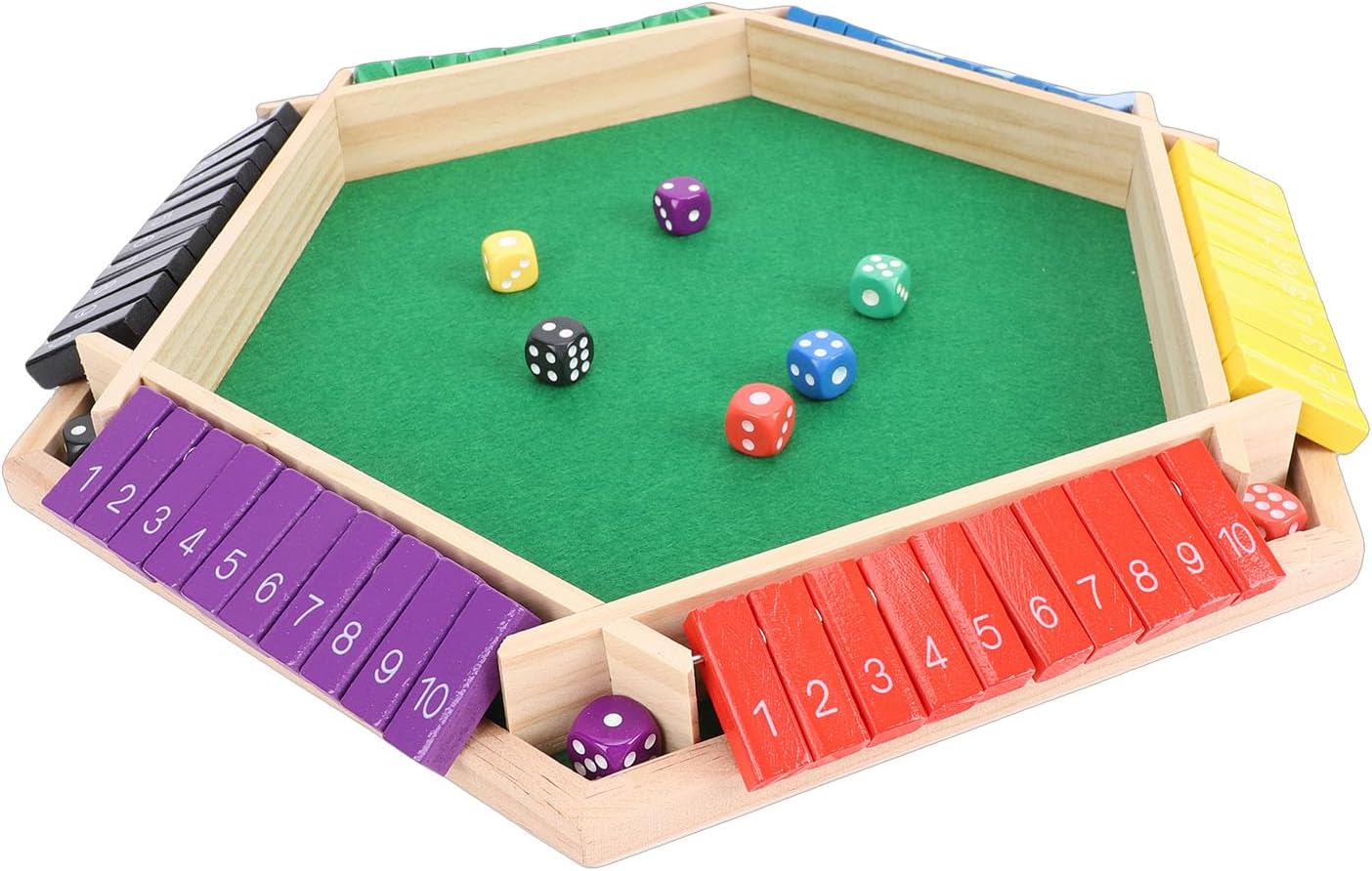Close The Box Game, 2-6 Player 6 Sided Wooden Dice Game with 10 Numbers Flip Board, Math Learning Tool for Home Party Pub Classroom Travel