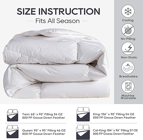 Miniatura 7 de Edredón de plumas de ganso tamaño individual, relleno de edredón de plumón de ganso blanco fresco de 800 FP, edredón de plumas de ganso silencioso