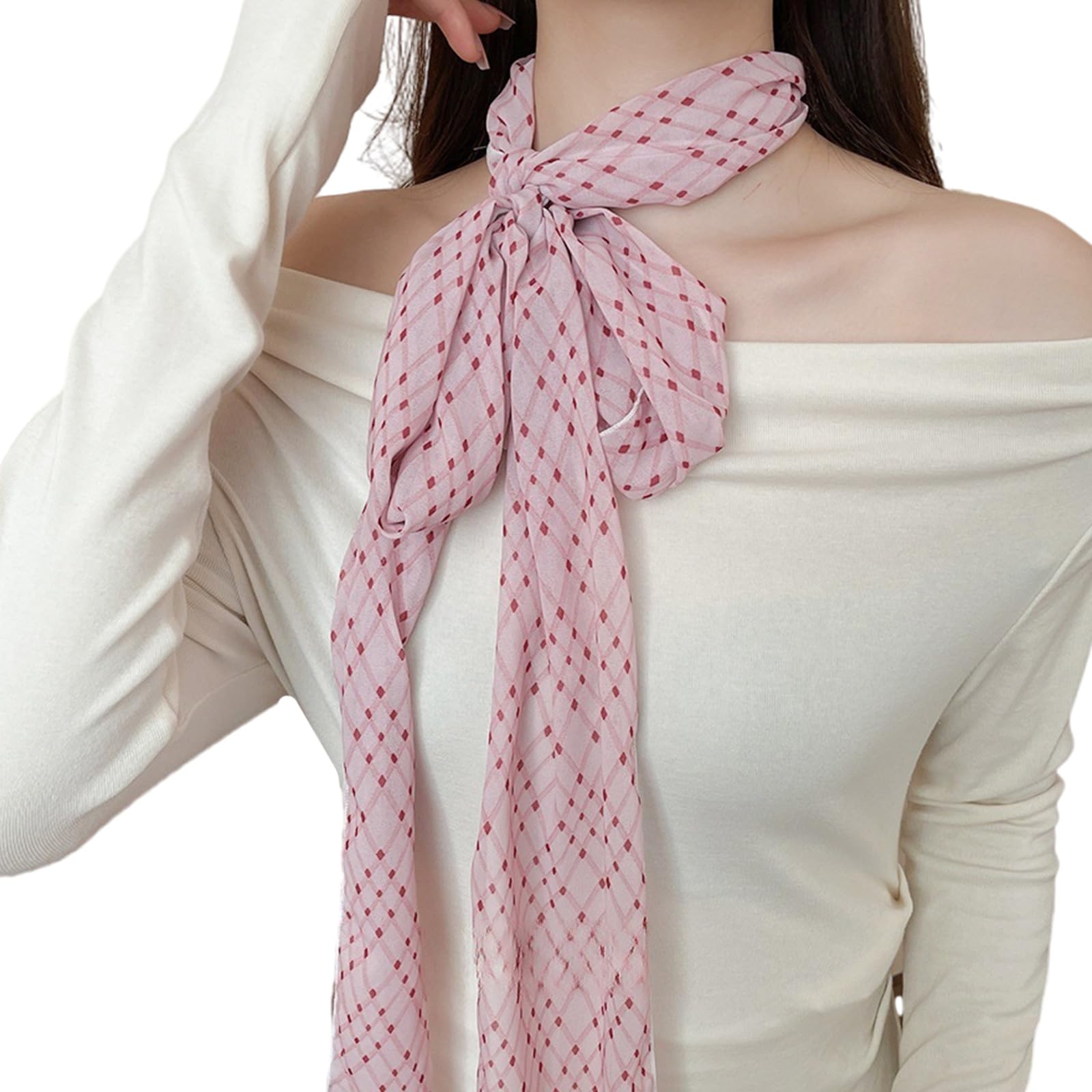 MICFENY Checkered Skinny Scarf For Women Neckerchief Hangbag Handle Wrap Long Belt Choker Photo Props