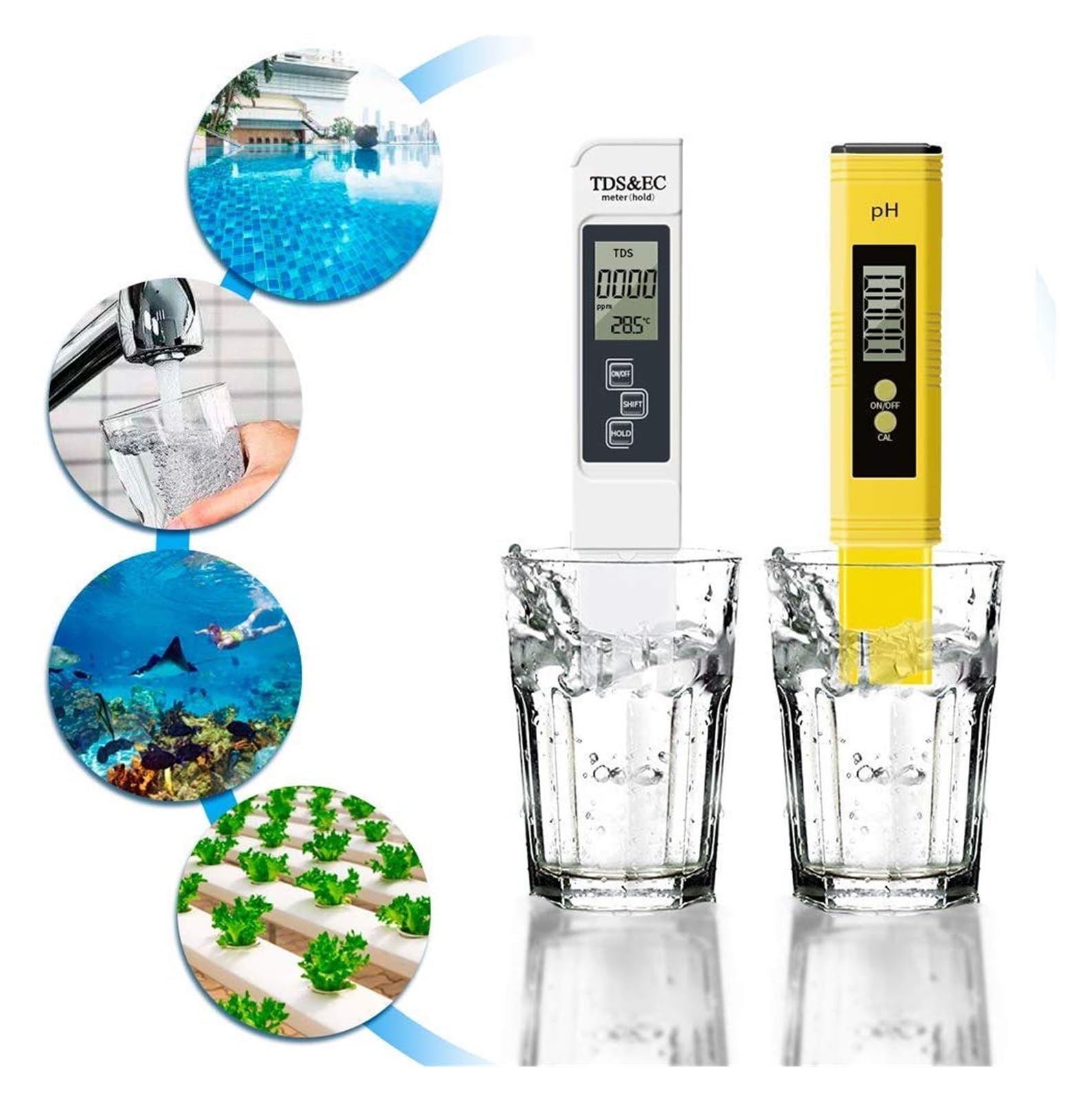 2 Szt. Miernik TDS Cyfrowy Tester Do Wody 0.0-14. PH 0-9990ppm I EC LCD Czystość PPM Filtr Akwarium(Blue)