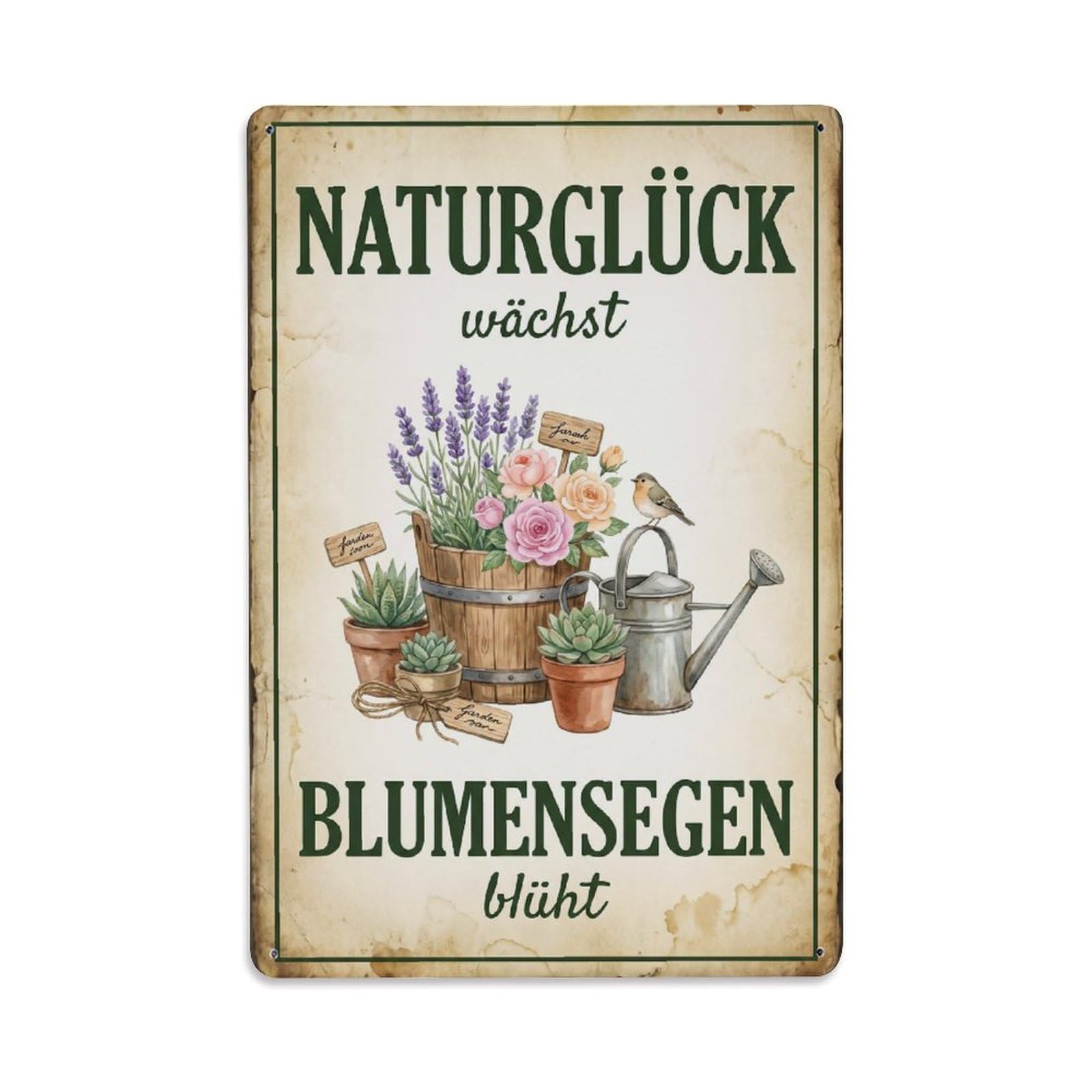 Vintage Funny Garden Nature Happiness Grows Rustic Gate Metal Tin Sign Plaque Wall Decor for Cafe, Club Bar, Office, Garden Metal Poster 8x12Inch