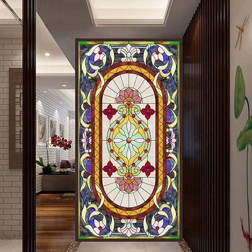 Miniatura 8 de Lámina decorativa para ventana, privacidad, paisaje de bosque, creek, pintura al óleo, adhesivos estáticos para ventanas, sin pegamento,