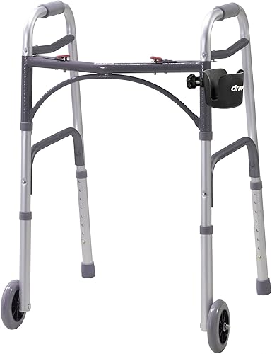 Miniatura 6 de Drive Medical 10257BL-1 - Andador con ruedas de 4 ruedas con asiento, andador de acero, altura ajustable y universal con abrazadera para caminante,