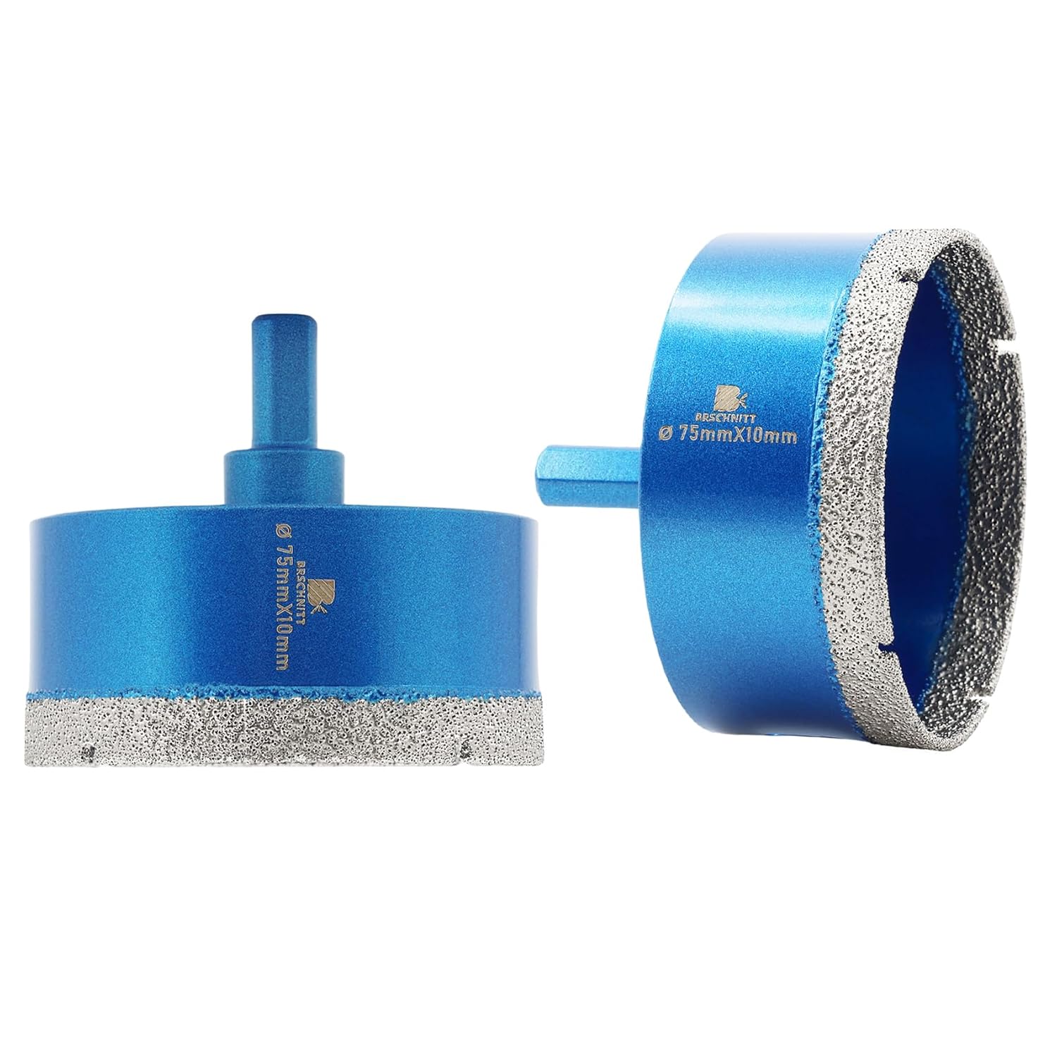 Dry Diamond Core Drill Bit,BRSCHNITT 3 Inch 75mm Diamond Hole Saw Core Drill Bit with Triangle Shank for Porcelain Tile Ceramic Stone Granite Marble（2pcs）