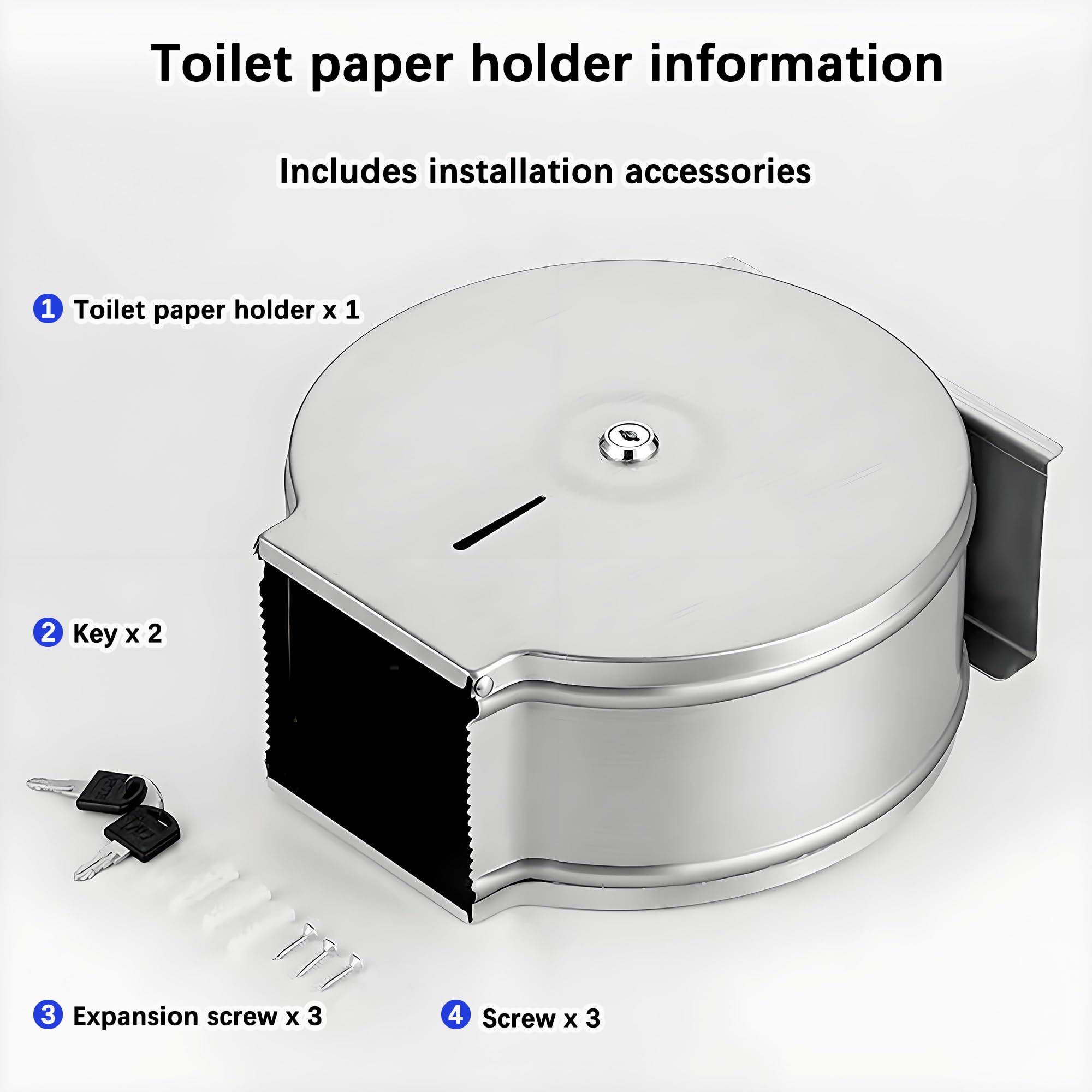 NICEME Dispenser carta igienica commerciali, Funzione di blocco, Distributore industriale medio di rotoli, Diametro 255mm Mandrino 40mm, Argento