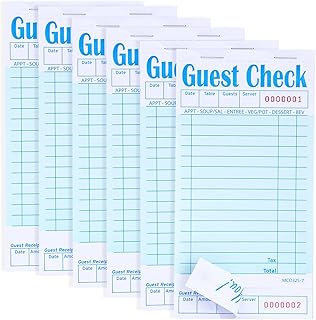 6 Pack Guest Checks Books for Servers Server Note Pads, Waiter Checkbook, Waitress Notepad for Restaurants, Paper Checks 50 Sheets/Pack, 300 Total Tickets