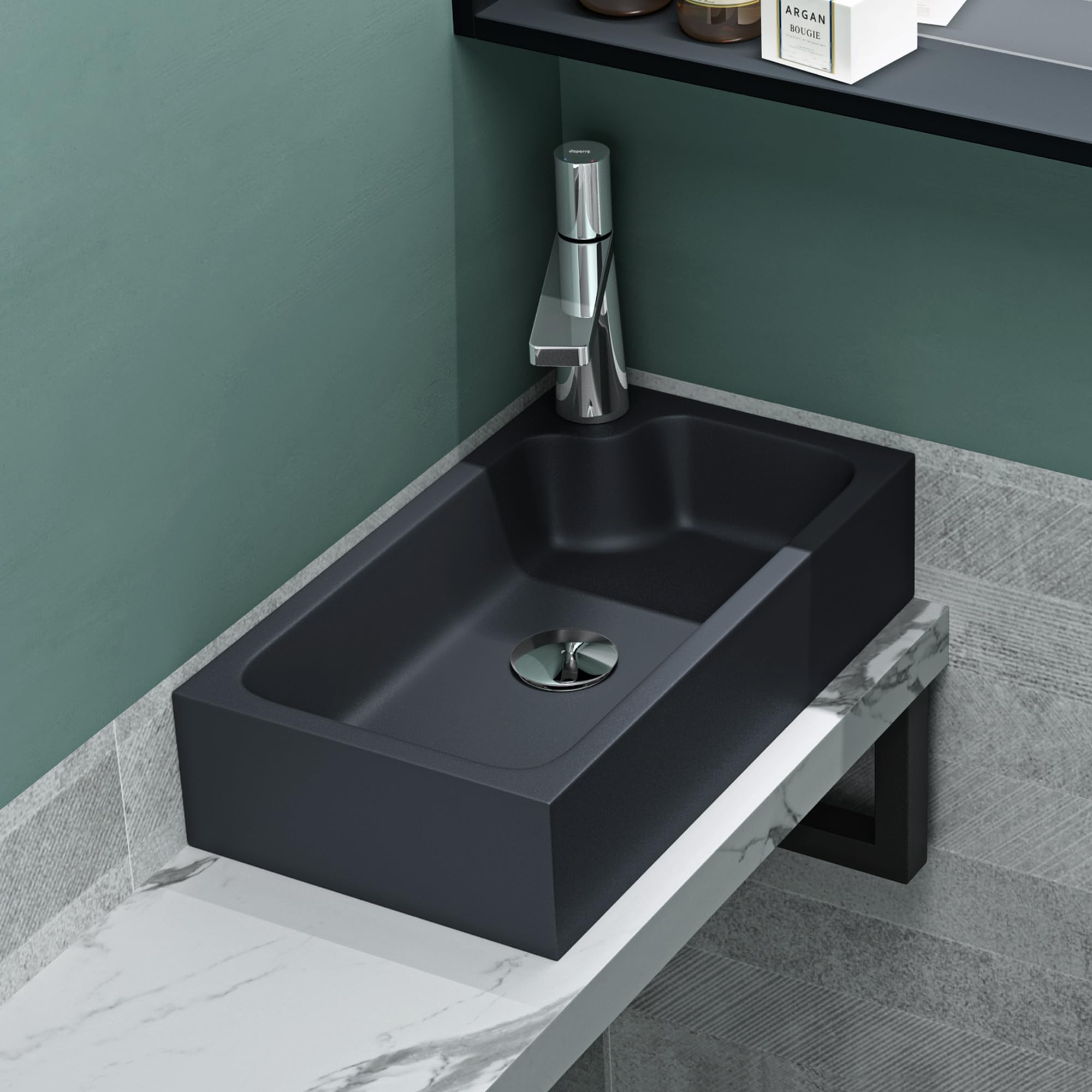 Mai & Mai Lavabo sobre Encimera Lavabo Baño | Rectangular | Antracita Mate | Mármol Fundido | 46x26x11cm | con Orificio Derecho para Grifo | sin Rebosadero | Colossum101