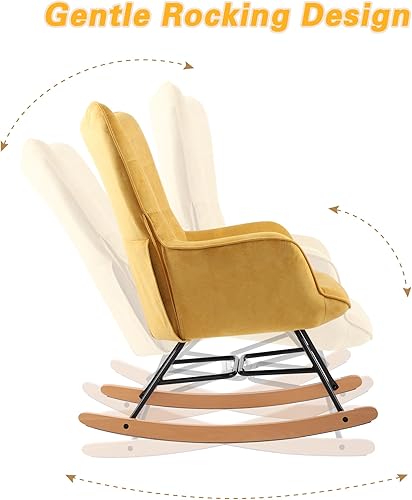 Miniatura 4 de LSSPAID Juego de 1 mecedora para guardería, mecedora tapizada con respaldo alto, cómoda silla deslizante para sala de estar, dormitorio, cuarto de