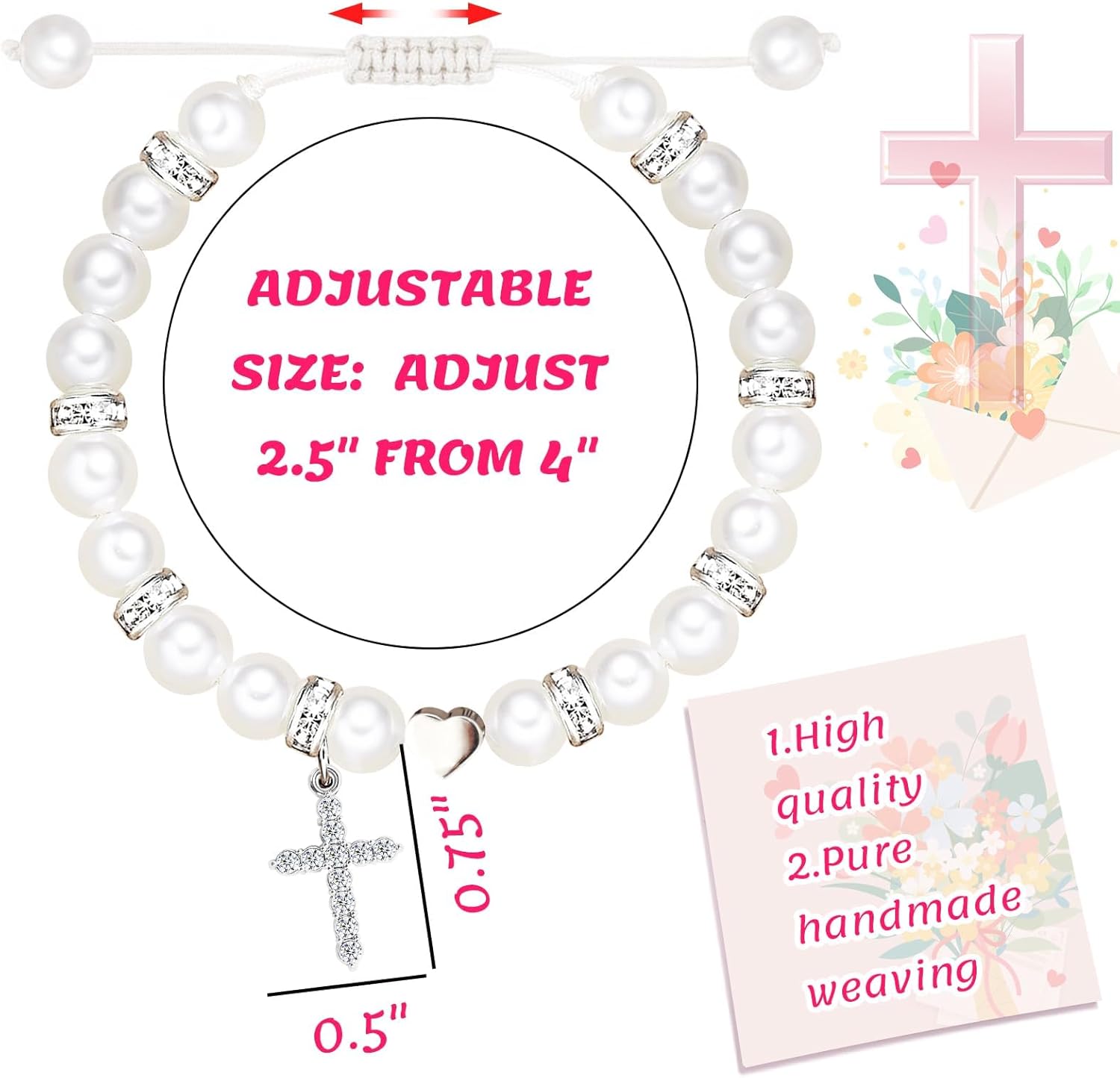Kaluofan First Communion Gifts, Handmade Inspirational Cross Bracelet with Blessing Card, Baptism Confirmation Gifts Birthday Bracelet - Image 2