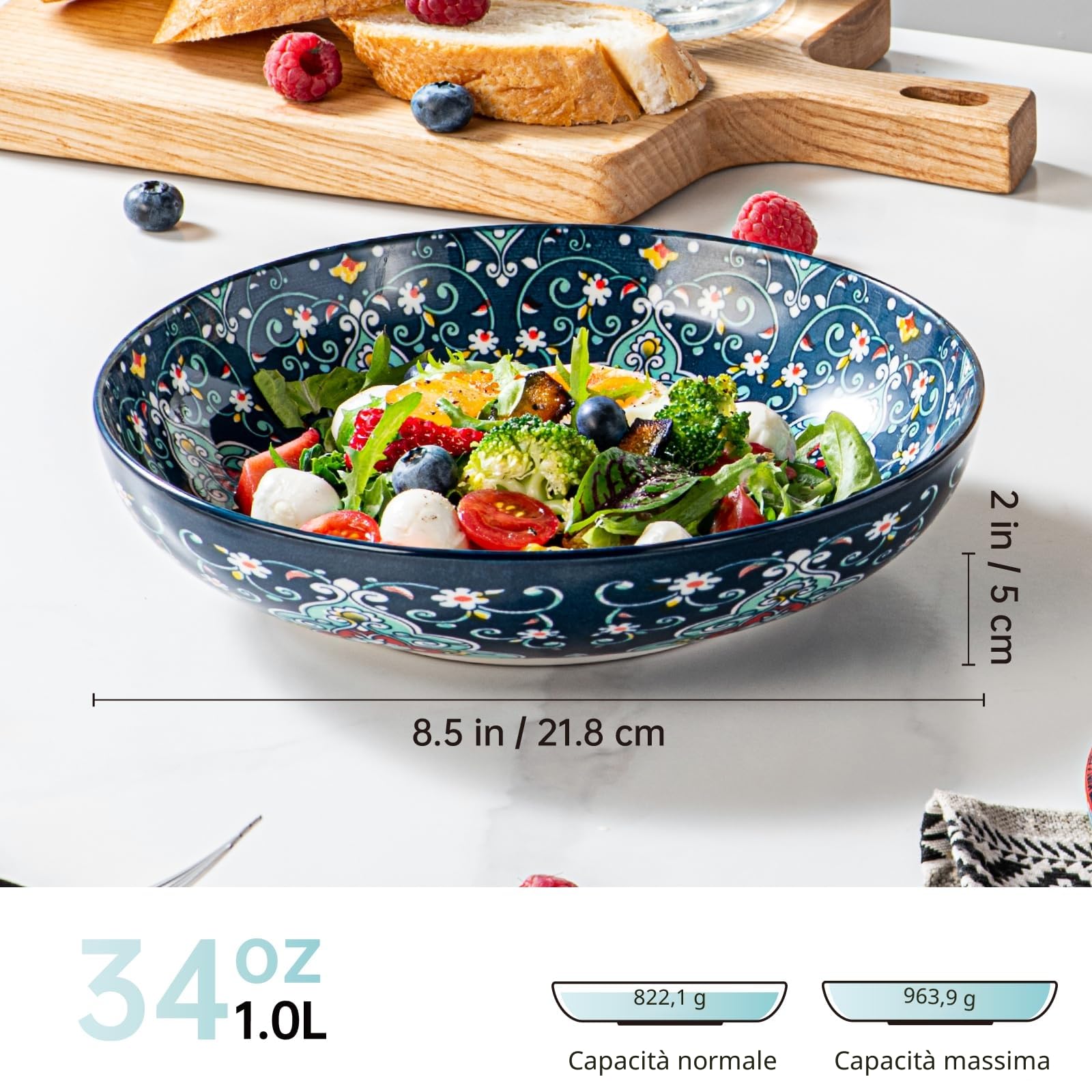 HENXFEN LEAD Ciotole per pasta in porcellana, 935,5 g, per pasta, pasta, insalata, zuppa, ecc. Colorate, confezione da 4, stile bohémien