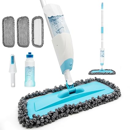 Spray Mop for Floor Cleaning, Wet Dry Floor Mop for Hardwood Laminate Wood Ceramic with 600ML Refillable Bottle, 3 Washable Microfiber Pads, 1 Scrubber Steam Mop Cleaning