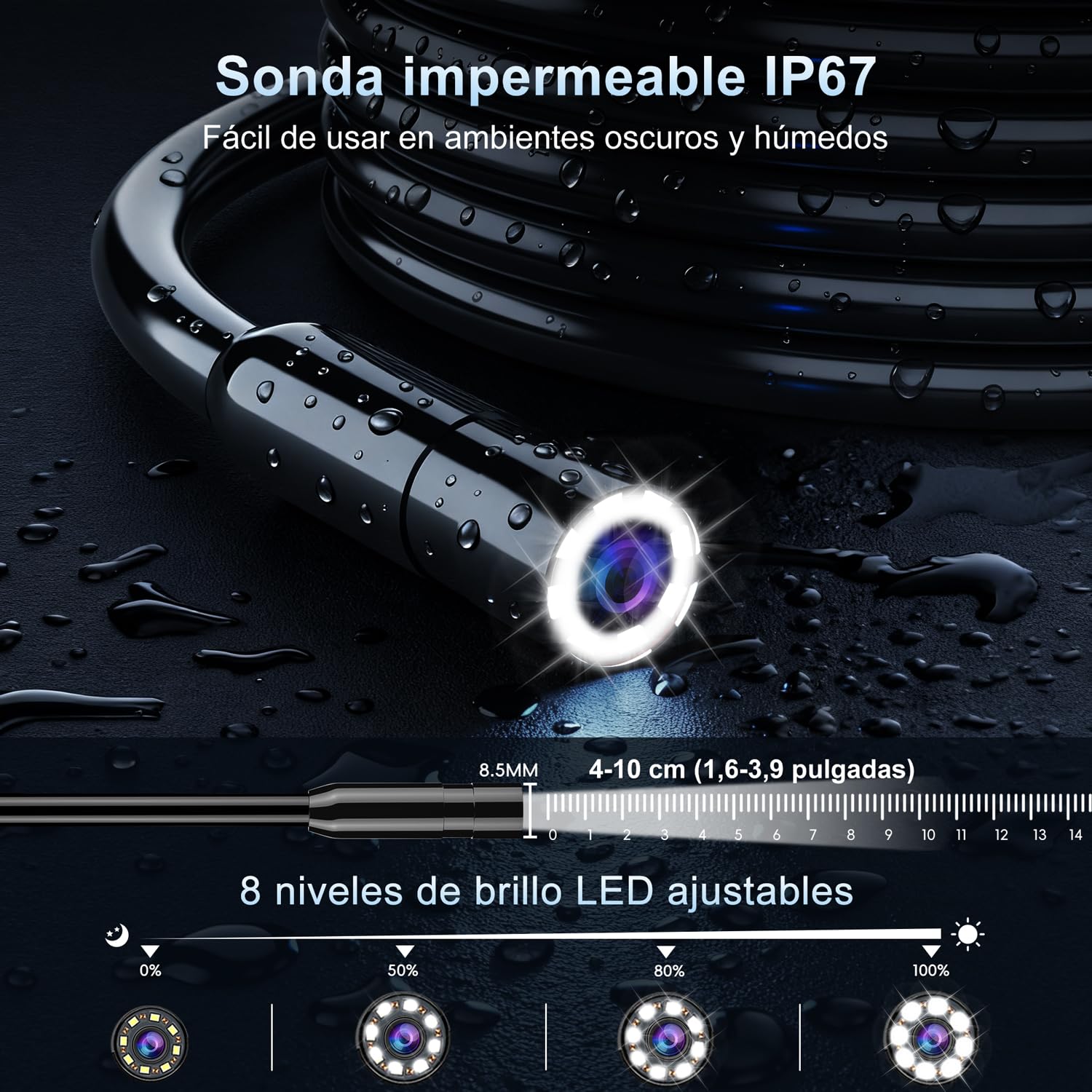 SKYBASIC Endoscopio Cámara de Inspección, 4.3" IPS 1080P HD Cámara de Inspección Boroscopio con 8 LED, Camara Inspeccion Tuberias Impermeable IP67, para Automóviles, Paredes y Desagües（20M）