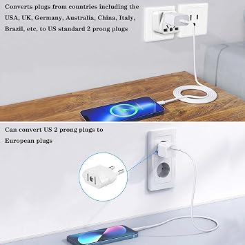 2 Pack UK to US Plug Adapter, US to China Plug Adapter