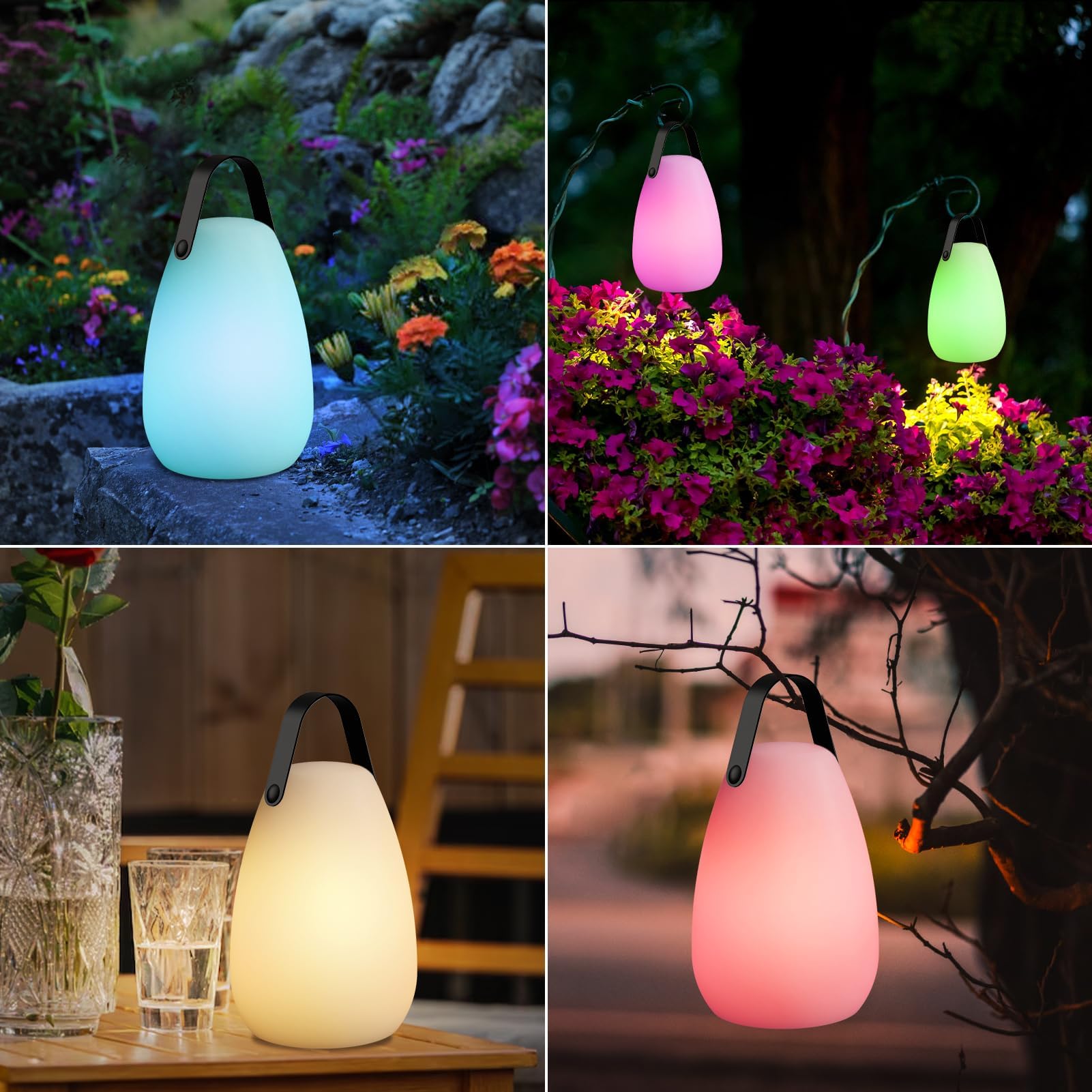 FUYO 2er Set Outdoor Lampe LED Akku Tischleuchte Tragbare Kabellos Dimmbare Tischlampe mit 8 Farben Farbwechsel Gartenlampe perfekt für schlafzimmer wohnzimmer außen BBQ garten ostern(Glatt)