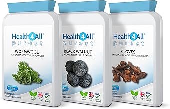 Health4All Wormwood, Black Walnut, Cloves Digestive Intestinal Detox Cleanse for Humans Set, 3x90 270 Capsules, 3 Step Gut Cleanse & Repair, Purest Vegan Intestinal Detox Supplement | Made in UK