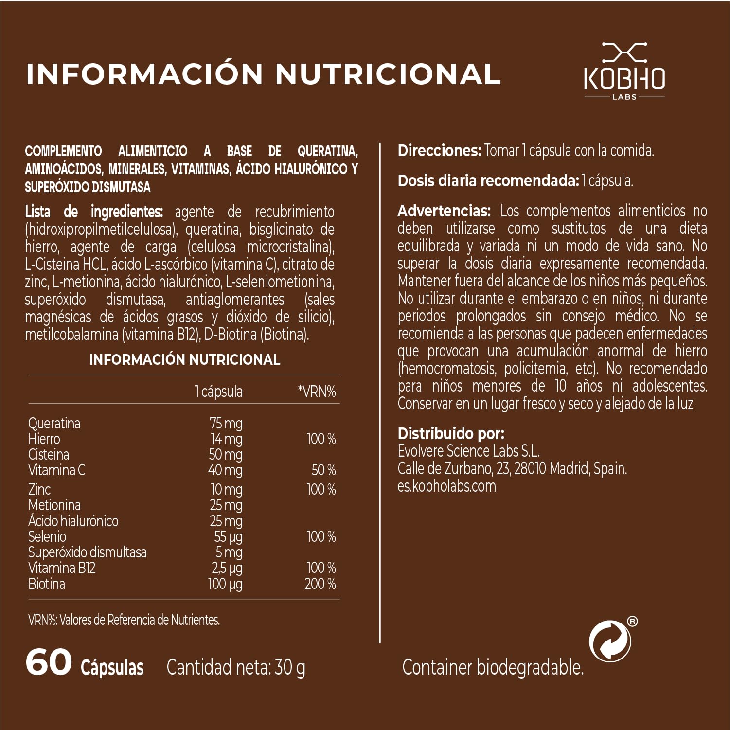 Biotina + Queratina con Ácido Hialurónico Zinc Selenio y Vitamina B12 | Máxima Eficacia | Frena Caída del Cabello, Fortalece Uñas fuertes y Mantiene Piel Resplandeciente | Vitaminas Cabello