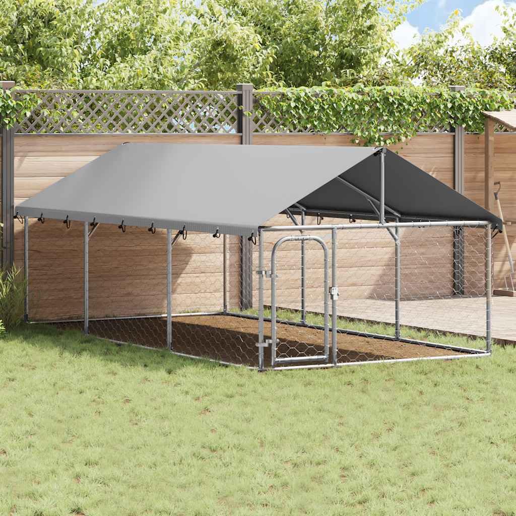 Perrera para perros al aire libre de acero galvanizado con techo de 400 x 200 x 150 cm, con cierre, jaula independiente para cachorros y perros, protección, seguridad, jardín, entrenamiento